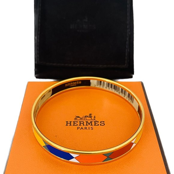 NWT Auc Hermès Enamel 24K Plated Narrow Bangle Bracelet - Picture 3 of 10